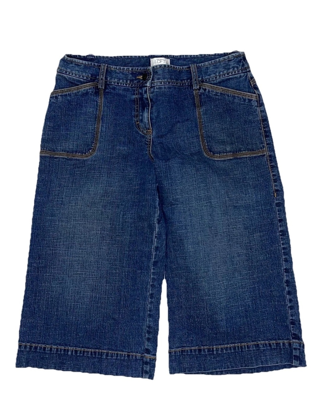 Ann Taylor Loft Mid Rise Wide Leg Denim Jean Capris Sz 10